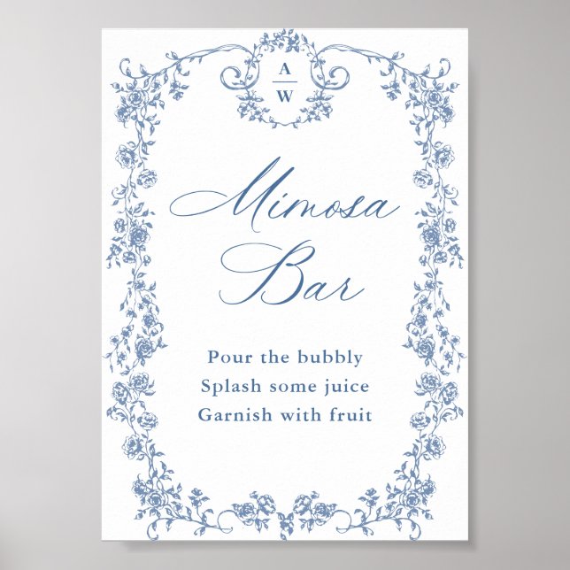 Blue Blumen Verziert Viktorianisch Grace Mimosa Ba Poster (Vorne)