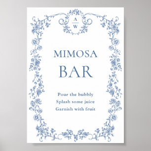 Blue Blumen Verziert Viktorianisch Grace Mimosa Ba Poster