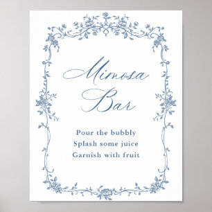 Blue Blumen Verziert Viktorianisch Grace Mimosa Ba Poster