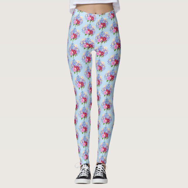 Blue Blumenstrauss Leggings (Vorderseite)