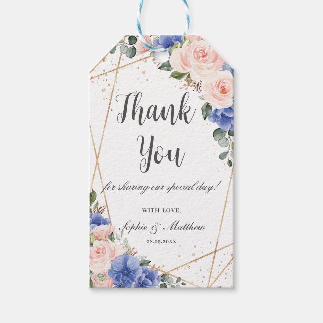 Blue Blush Floral Wedding Bridal Gefallen Vielen D Geschenkanhänger (Vorderseite)