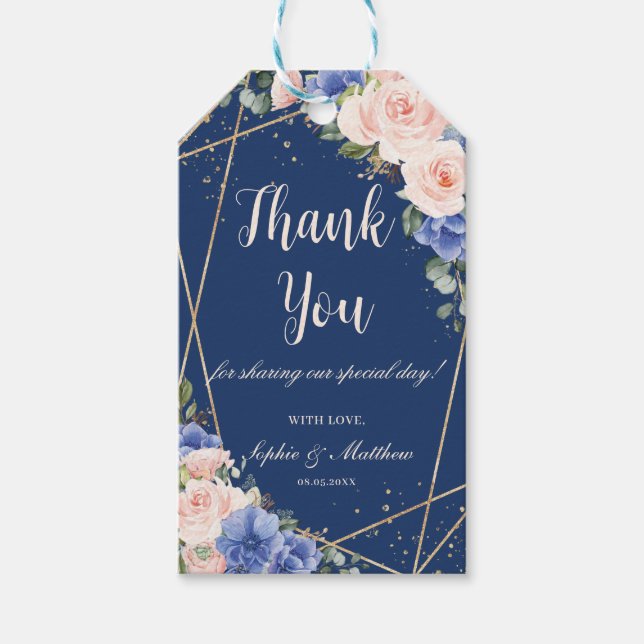 Blue Blush Floral Wedding Bridal Gefallen Vielen D Geschenkanhänger (Vorderseite)