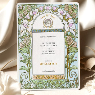 Blue & Blush Florals Jugendstil Save the Date Einladung