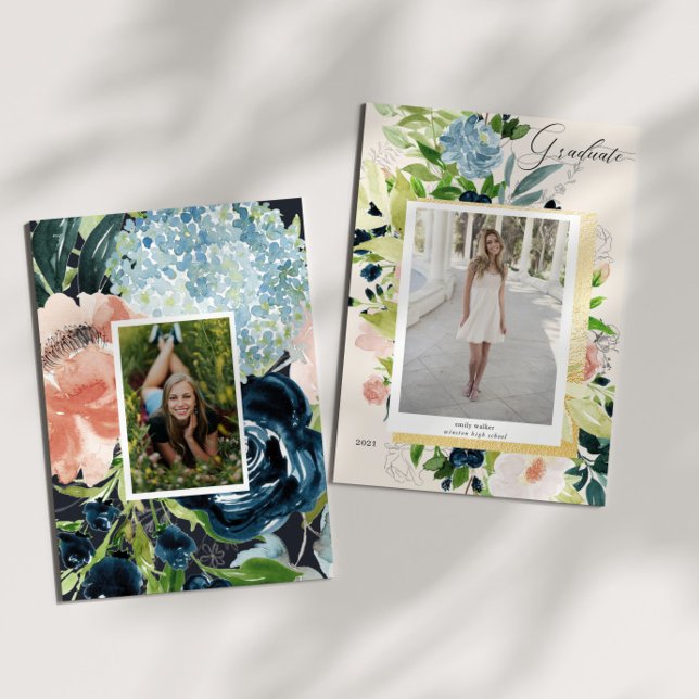 Blue Blush Foto Abschluss Card Save The Date (Von Creator hochgeladen)