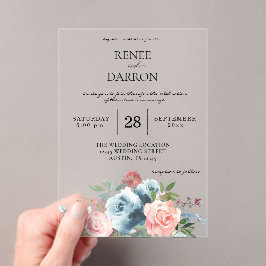 Blue & Blush Pink Blues Hochzeit Acryleinladungen
