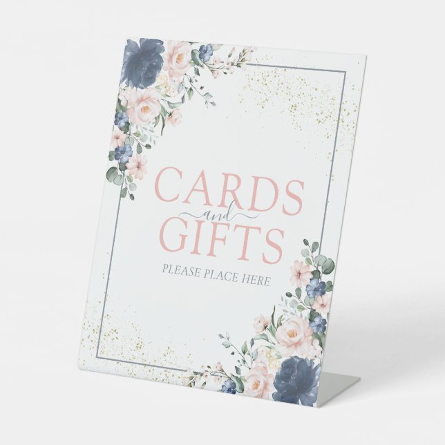 Blue Blush Pink Gold Blumenkarten & Geschenke Sockelschild (Vorderseite)