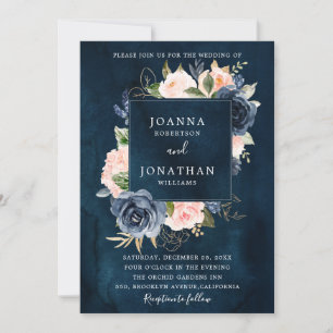 Blue Blush Pink Rose Gold Boho Hochzeit Einladung