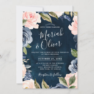 Blue Blush Pink Rose Gold Boho Hochzeit Einladung