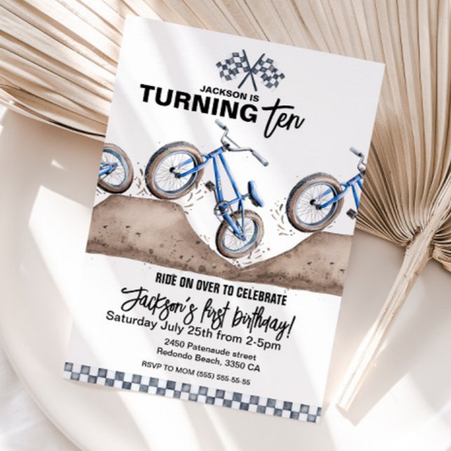 Blue BMX Rennrad Geburtstagsjunge Einladung (Blue BMX Bike Birthday invitation. Any age)