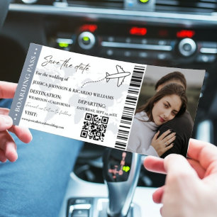 Blue Boarding Pass Hochzeit speichern Sie das Datu Einladung