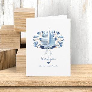 Blue Boats & Bows Baby Shower Dankeskarte