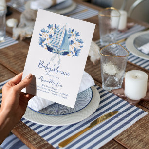 Blue Boats & Bows Baby Shower Einladung