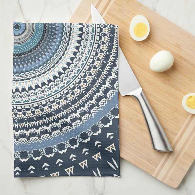 Blue Bohemisch Boho Mandala   Geschirrtuch (Viertel Falte)