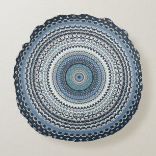Blue Bohemisch Boho Mandala   Rundes Kissen