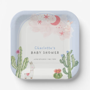 Blue Boho Arch Cactus Toys Boy Baby Shower Pappteller