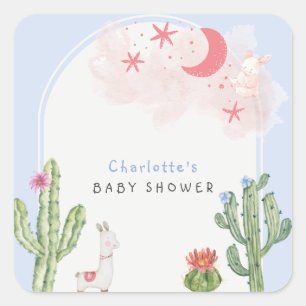 Blue Boho Arch Cactus Toys Boy Baby Shower Quadratischer Aufkleber