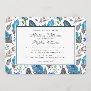 Blue Boho Aztec Watercolor - Hochzeit Einladung