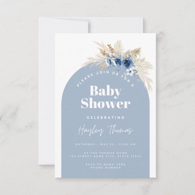 Blue Boho Baby Shower Invitation (Devant)