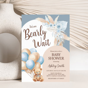 Blue Boho Bear Balloon Baby Dusche Einladung