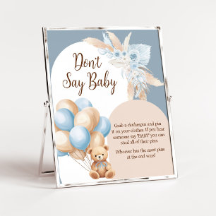 Blue Boho Bear Balloon Baby Dusche Say Baby nicht Poster