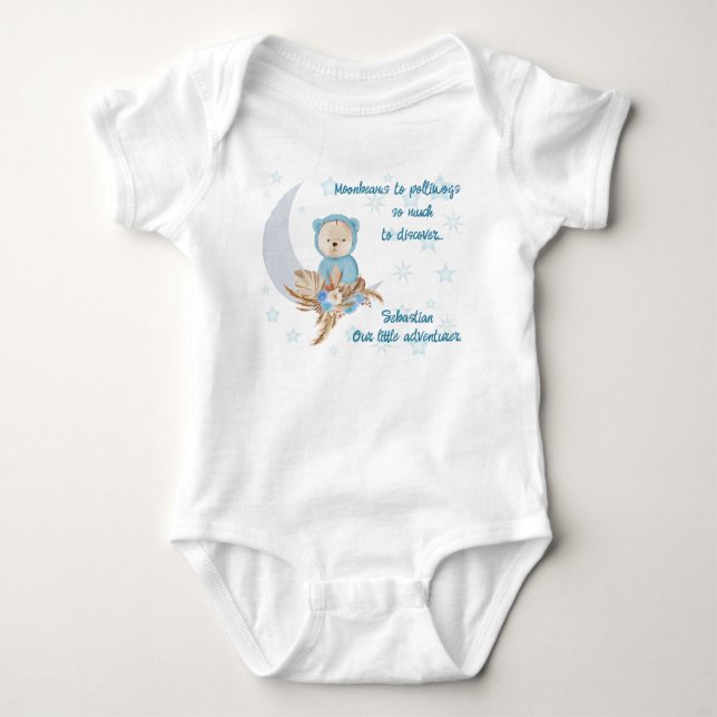 Blue Boho Bear Moon Baby Bekleidung Baby Strampler (Vorderseite)