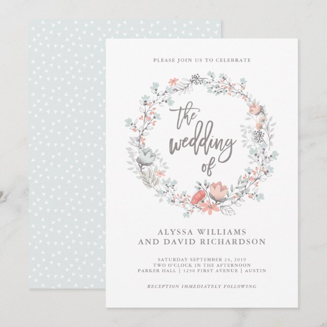 Blue Boho Botanical Wedding Einladung (Vorne/Hinten)