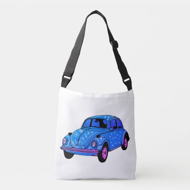 Blue Boho Car Cross Body Bag Tragetaschen Mit Langen Trägern (Vorderseite)