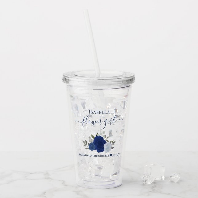 Blue Boho Chic Rose Elegante Blumenzwiebeln Acryltrinkbecher (Vorderseite Ice)