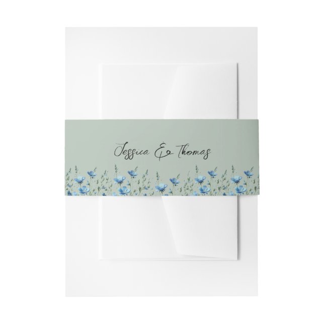 Blue Boho Chic Wildblumen Sage Green Wedding Einladungsbanderole (Vorderseite Beispiel)