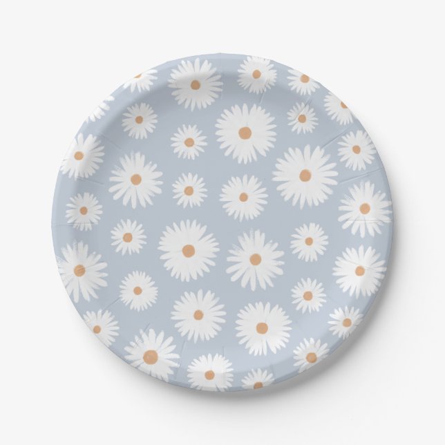 Blue Boho Daisy Birthday Party Pappteller (Vorderseite)