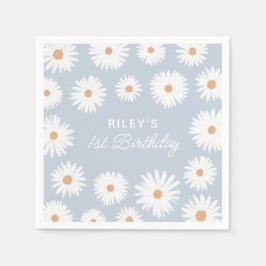 Blue Boho Daisy Birthday Party Serviette
