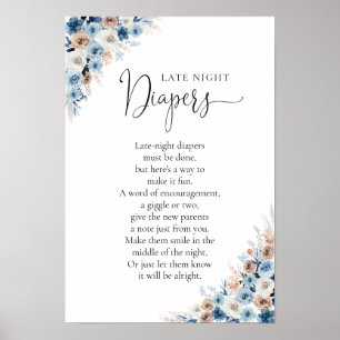 Blue Boho Floral Baby Showposter Poster