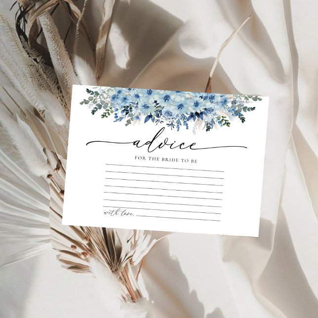 Blue Boho Floral Brautparty Advice Card (Von Creator hochgeladen)