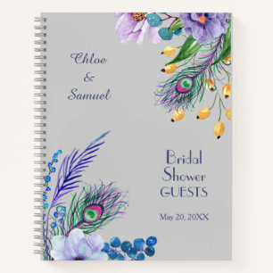 Blue Boho Floral Brautparty Guest Book Notizbuch