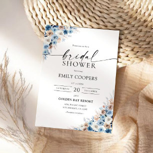 Blue Boho Floral Bridal Dusche Einladung