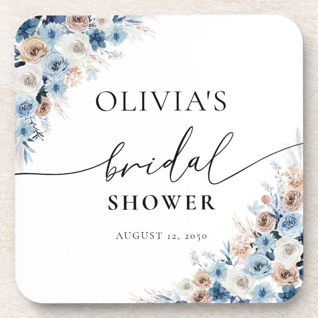 Blue Boho Floral Getränke Coaster Getränkeuntersetzer (Vorderseite)