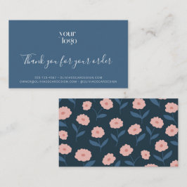 Blue Boho Floral Logo Vielen Dank für die Beilage Visitenkarte