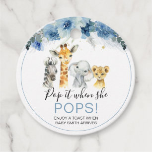 Blue Boho Floral Safari Baby Dusche Pop It Geschenkanhänger