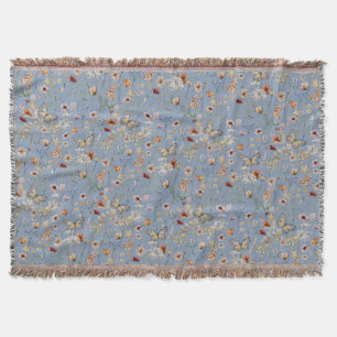 Blue Boho Floral Throw Blanket Decke