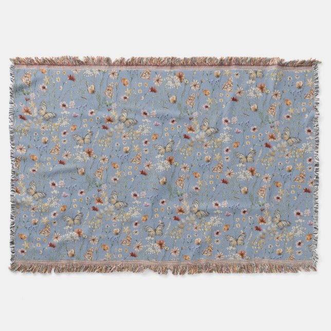 Blue Boho Floral Throw Blanket Decke (Vorderseite)