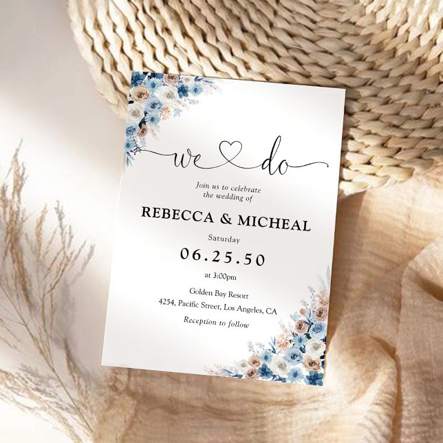 Blue Boho Floral Wedding Einladung (Von Creator hochgeladen)