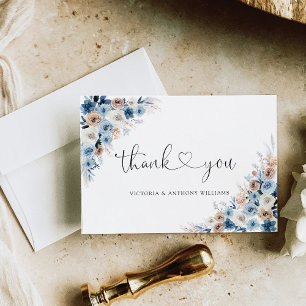 Blue Boho Floral Wedding Flat Vielen Dank Dankeskarte