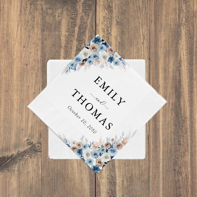 Blue Boho Floral Wedding Napkins Serviette (Von Creator hochgeladen)