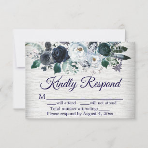 Blue Boho Floral Wedding Response Card Dankeskarte