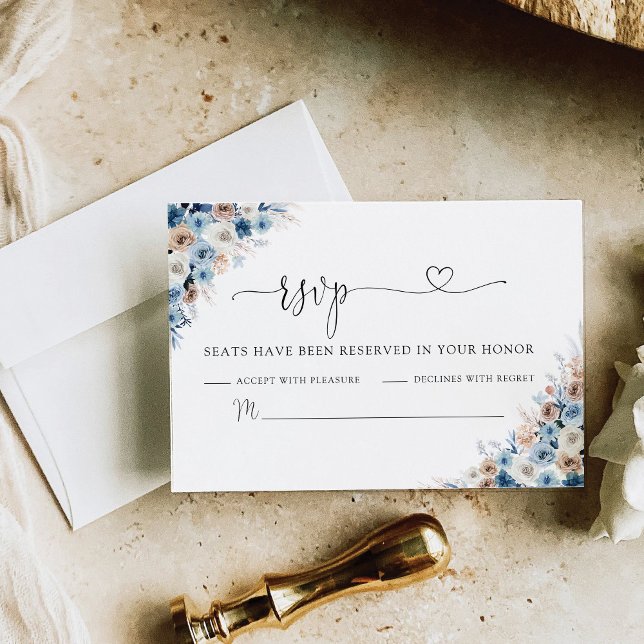 Blue Boho Floral Wedding RSVP Card (Von Creator hochgeladen)