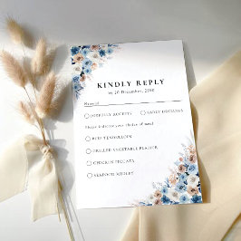 Blue Boho Floral Wedding RSVP Card