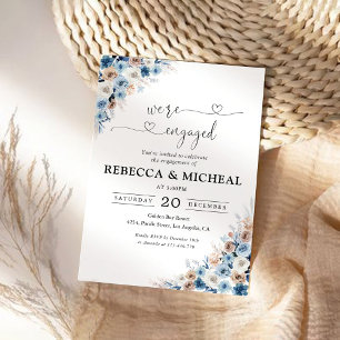 Blue Boho Floral Wir sind verlobt Einladung