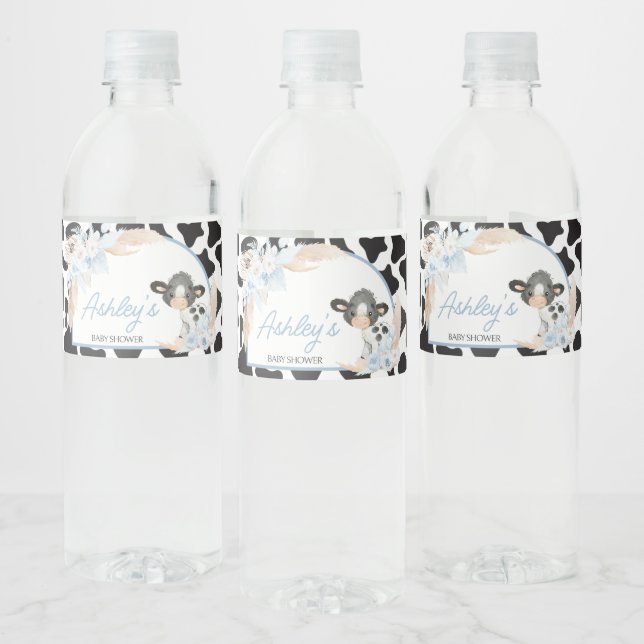 Blue Boho Highland Cow Baby Dusche (Flaschen)