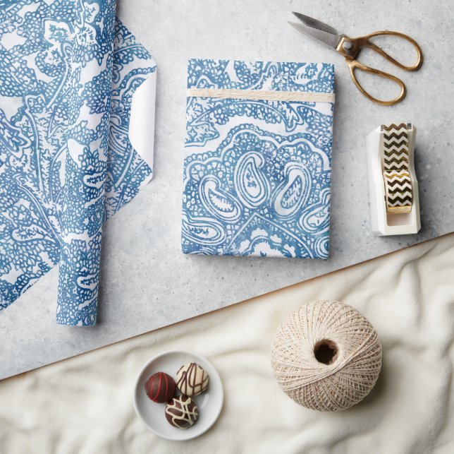 Blue Boho Paisley Pattern Geschenkpapier (Kunsthandwerk)