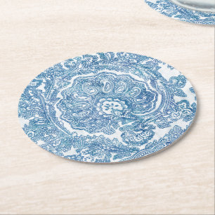Blue Boho Paisley Pattern Runder Pappuntersetzer